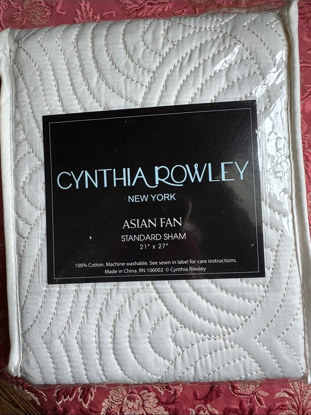 Pair of Cynthia Rowley Ivory Quilted Standard Shams - Asian Fan Stitch - New